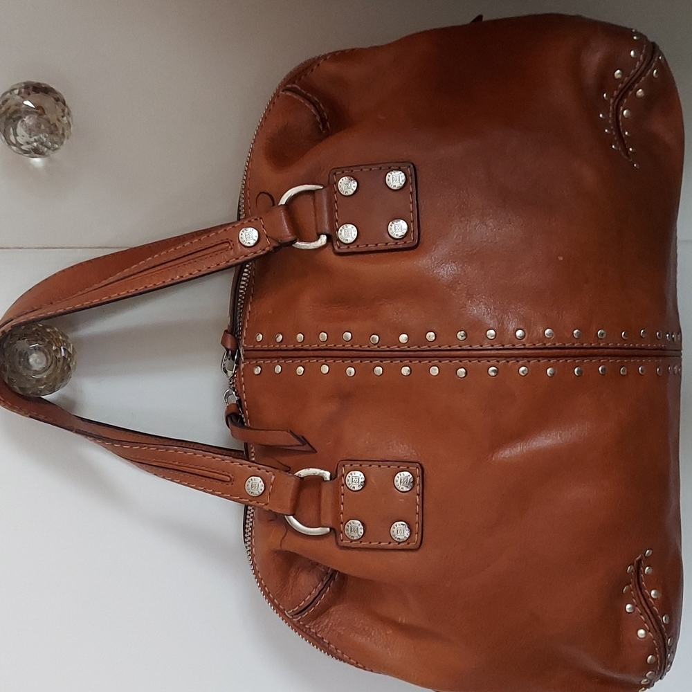 Michael Kors Cognac Astor Leather Stud-Accent Satchel Large - Picture 15 of 16